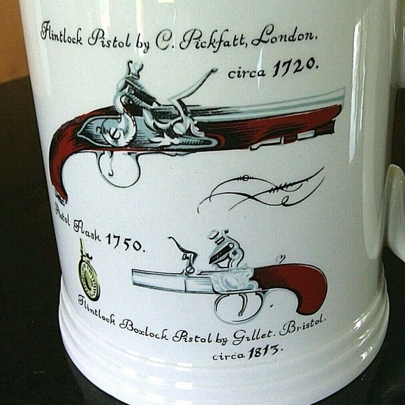 Lord Nelson Pottery UK Beer Stein Mug Guns Gold Rim Large Drink Flintlock Pistol - Picture 2 of 16